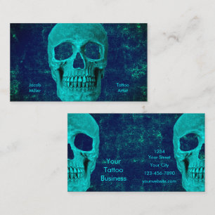 Gothic Half Skull Teal Blue Texture Tattoo Shop Business Card