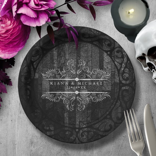 Gothic Hallowedding Scrollwork B&W ID866 Paper Plate (Creator Uploaded)
