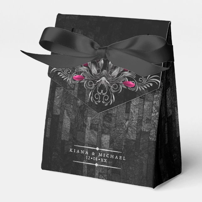Gothic Hallowedding Scrollwork Burgundy ID866 Favor Box (Front Side)