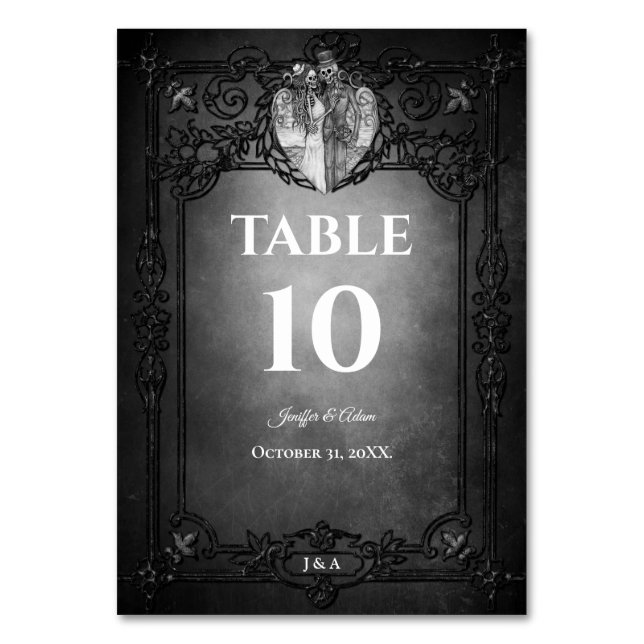 Gothic Halloween Alternative Wedding Table Number (Front)