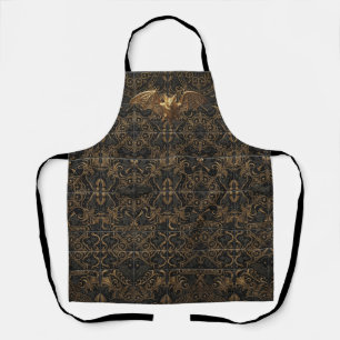 Gothic Halloween Apron Gold Bat Pattern