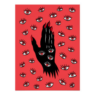 Gothic Halloween Art – Black Hand Spooky Eyes Poster