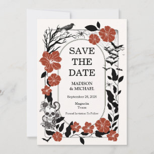 Gothic Halloween Black And Burgundy Wedding Save The Date