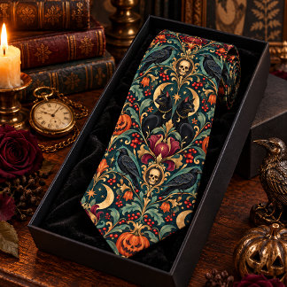 Gothic Halloween Black Cats Ravens Victorian Tie