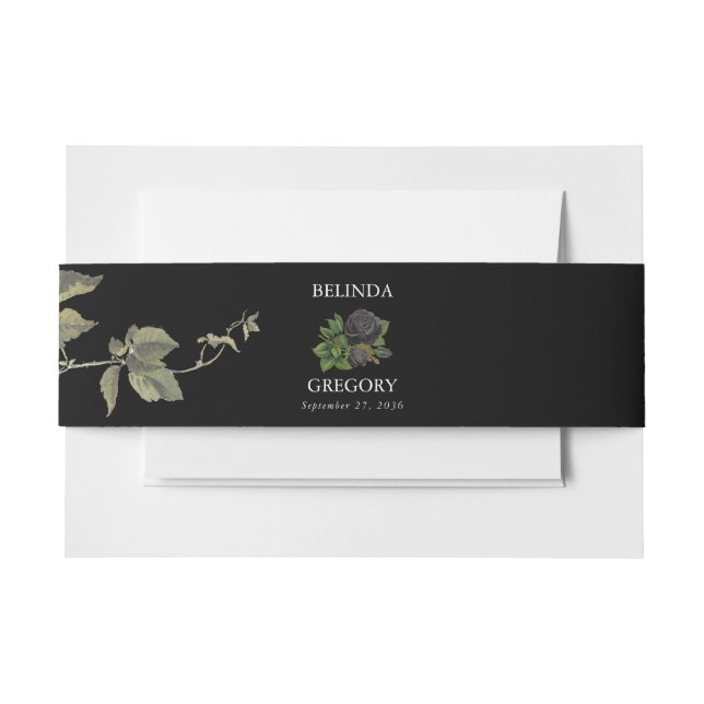Gothic Halloween Black Roses Wedding Invitation Belly Band (Front Example)