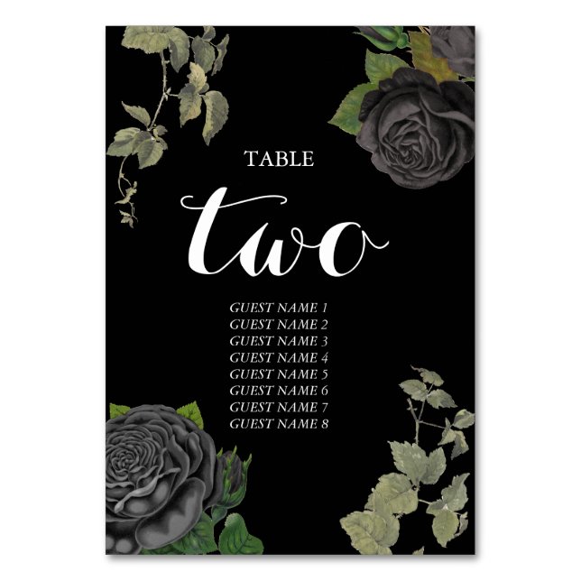 Gothic Halloween Black Roses Wedding Table Number (Front)