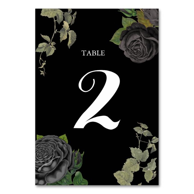 Gothic Halloween Black Roses Wedding Table Number (Front)