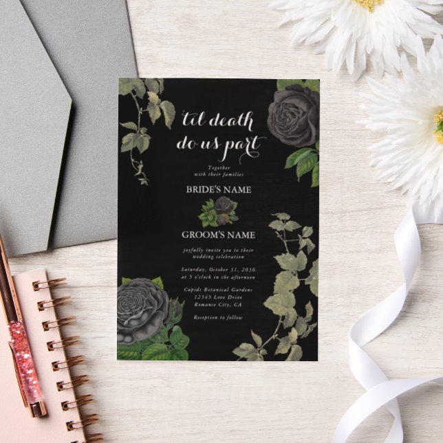 Gothic Halloween Black Roses Wedding Vellum Invitations (Wedding)
