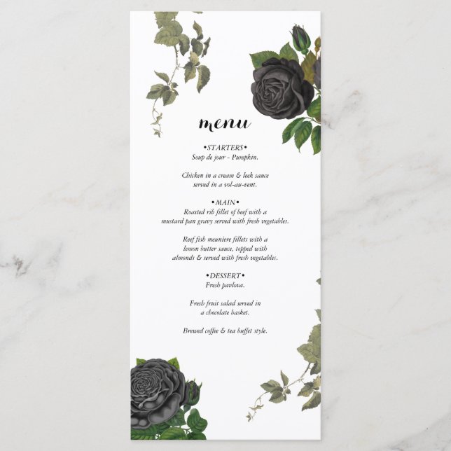 Gothic Halloween Black Roses Wedding White  Menu (Front)