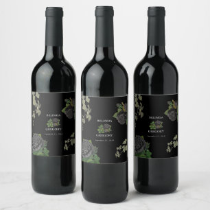 Gothic Halloween Black Roses Wedding Wine Label