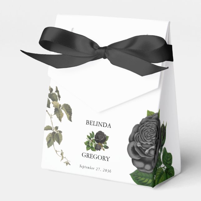 Gothic Halloween Black Roses White Wedding Favor Box (Front Side)