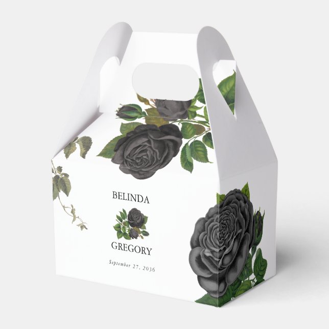 Gothic Halloween Black Roses White Wedding Favor Box (Front Side)