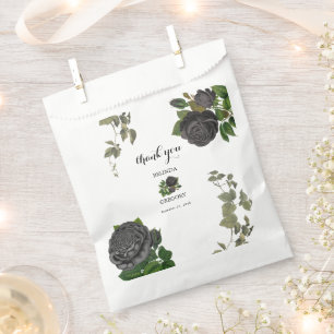 Gothic Halloween Black Roses White Wedding Favour Bag