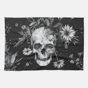 Gothic Halloween Botanical Skulls pattern Kitchen Towel
