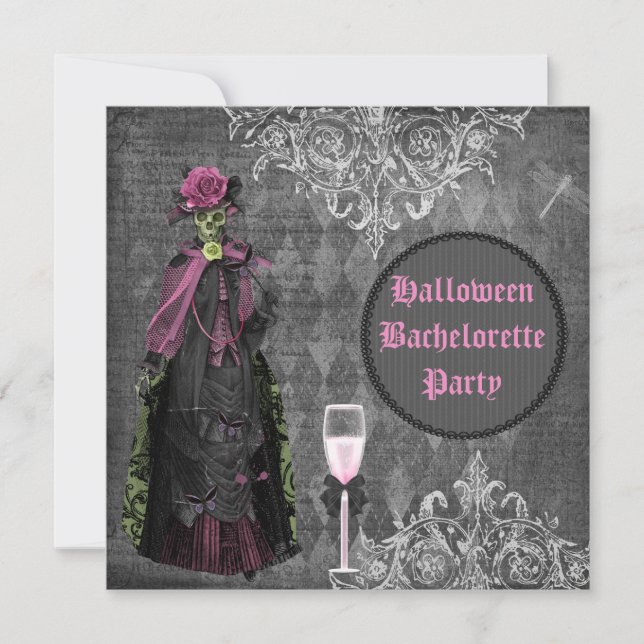 Gothic Halloween Bride Shabby Chic Bachelorette Invitation (Front)