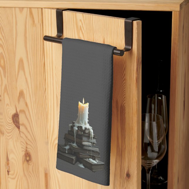 Gothic Halloween Candle & Books Kitchen Towel (Thirds Fold)
