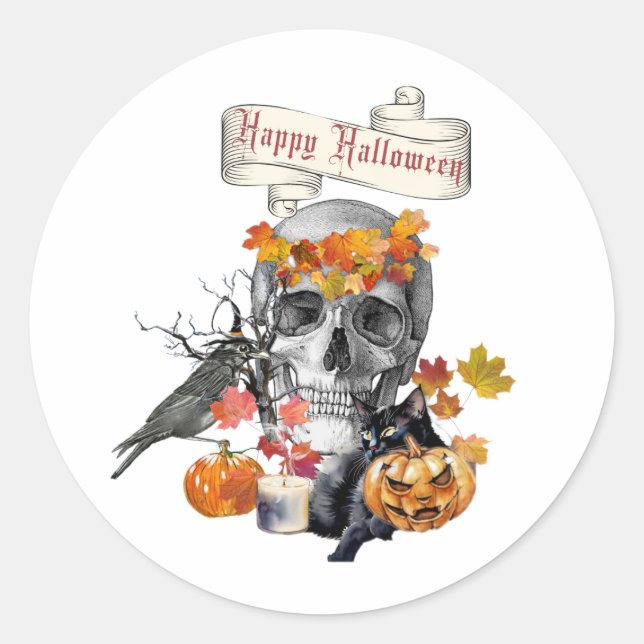 Gothic Halloween Clear Classic Round Sticker (Front)