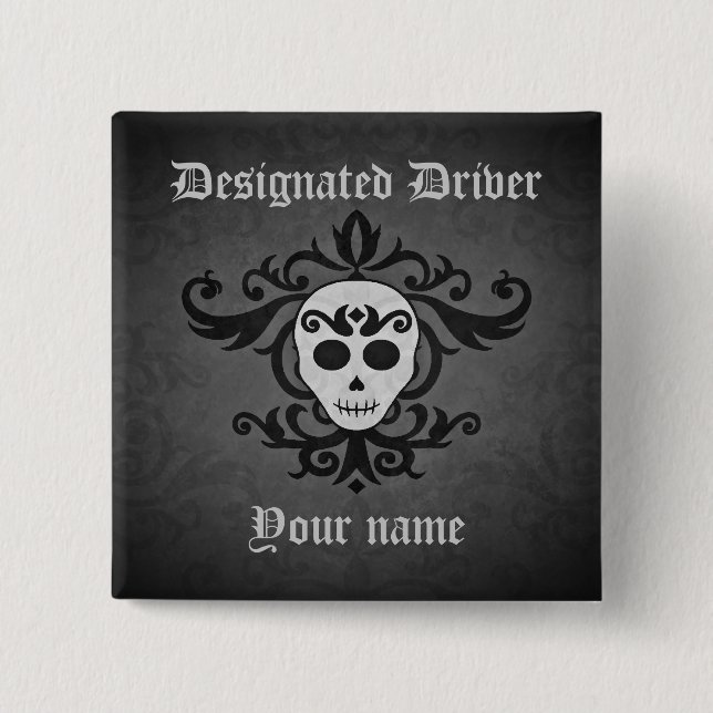 Gothic Halloween designated driver 2 Inch Square Button (Front)