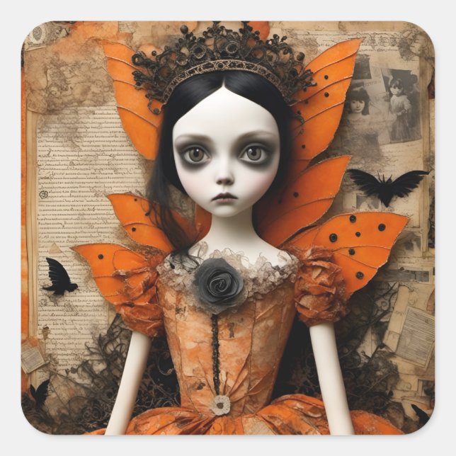 Gothic Halloween Doll Square Sticker (Front)