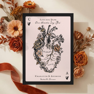 Gothic Halloween Floral Vintage Anatomical Heart Save The Date