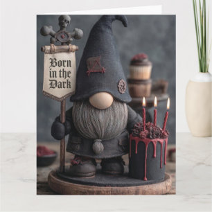Gothic Halloween gnome with Born in the Dark sign Card