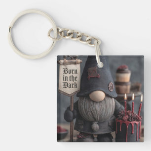Gothic Halloween gnome with Born in the Dark sign Keychain
