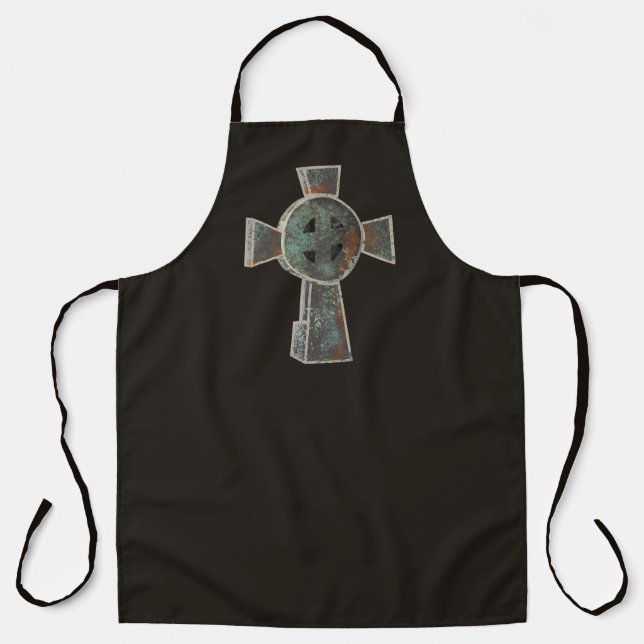 Gothic Halloween Graveyard Headstone Cross Drawing Apron (Front)