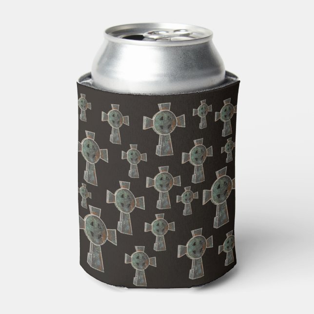 Gothic Halloween Graveyard Headstone Cross Drawing Can Cooler (Can Front)
