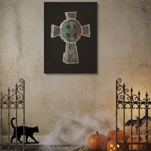 Gothic Halloween Graveyard Headstone Cross Drawing Canvas Print
