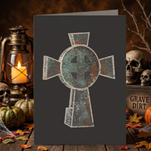 Gothic Halloween Graveyard Headstone Cross Drawing Card