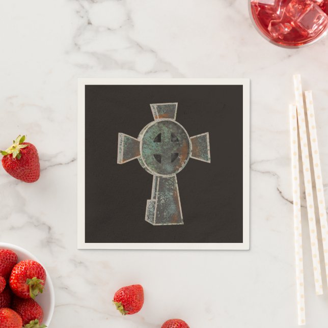 Gothic Halloween Graveyard Headstone Cross Drawing Napkin (Insitu)