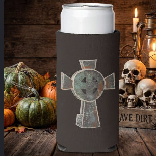 Gothic Halloween Graveyard Headstone Cross Drawing Seltzer Can Cooler