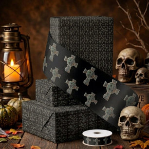 Gothic Halloween Graveyard Headstone Cross Drawing Wrapping Paper
