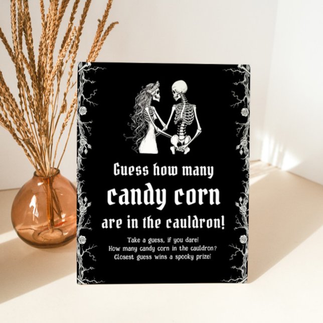 Gothic Halloween Guess How Many Candy Corn Game Pedestal Sign (Creator Uploaded)