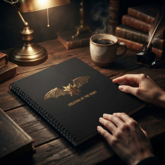 Gothic Halloween Notebook Gold Bat
