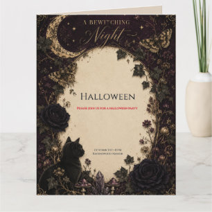 Gothic Halloween Party Roses, Dark Ivy, Moth, moon Card