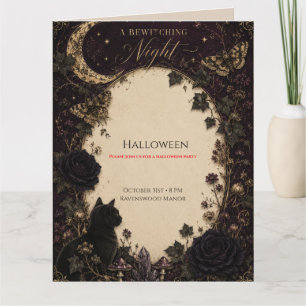 Gothic Halloween Party Roses, Dark Ivy, Moth, moon Card
