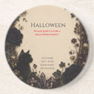 Gothic Halloween Party Roses, Dark Ivy, Moth, moon Coaster