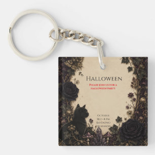 Gothic Halloween Party Roses, Dark Ivy, Moth, moon Keychain