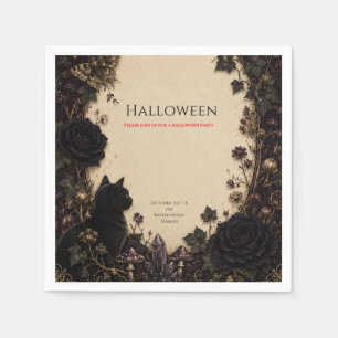 Gothic Halloween Party Roses, Dark Ivy, Moth, moon Napkin