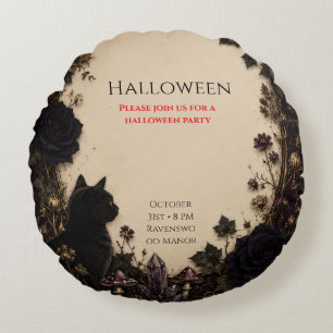 Gothic Halloween Party Roses, Dark Ivy, Moth, moon Round Pillow