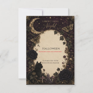 Gothic Halloween Party Roses, Dark Ivy, Moth, moon Thank You Card