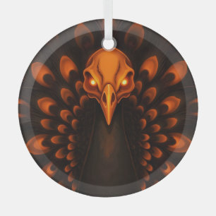 Gothic Halloween Peacock Skull Glass Ornament
