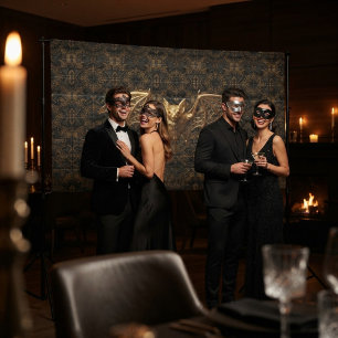 Gothic Halloween Photo Backdrop Gold Bat Banner