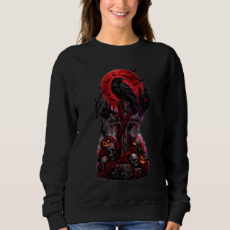 Gothic Halloween Raven Haunted Graveyard Pumpkin Sweatshirt