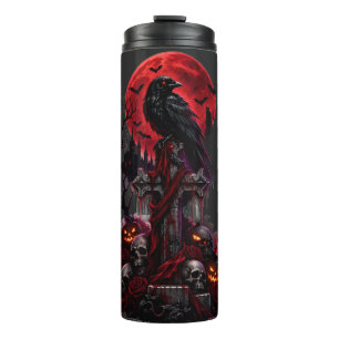 Gothic Halloween Raven Haunted Graveyard Pumpkin Thermal Tumbler