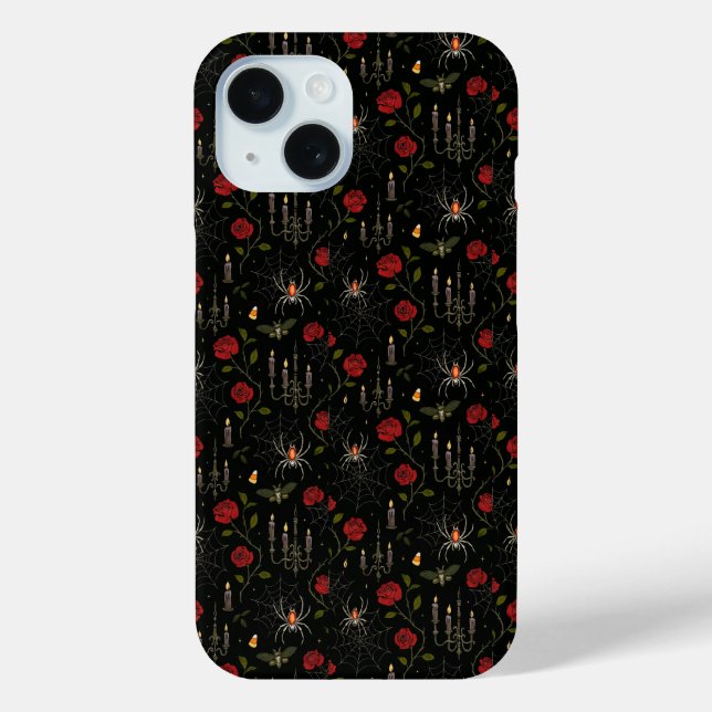 Gothic Halloween Roses & Spider Case-Mate iPhone Case (Back)