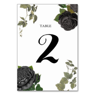 Gothic Halloween Roses White Wedding Table Number