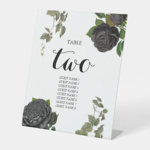 Gothic Halloween Roses White Wedding Table Number Pedestal Sign