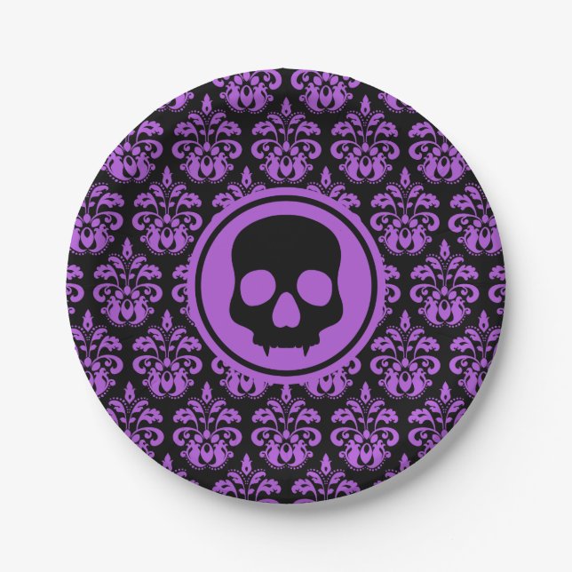 Gothic Halloween skull chic party Paper Plate (Front)